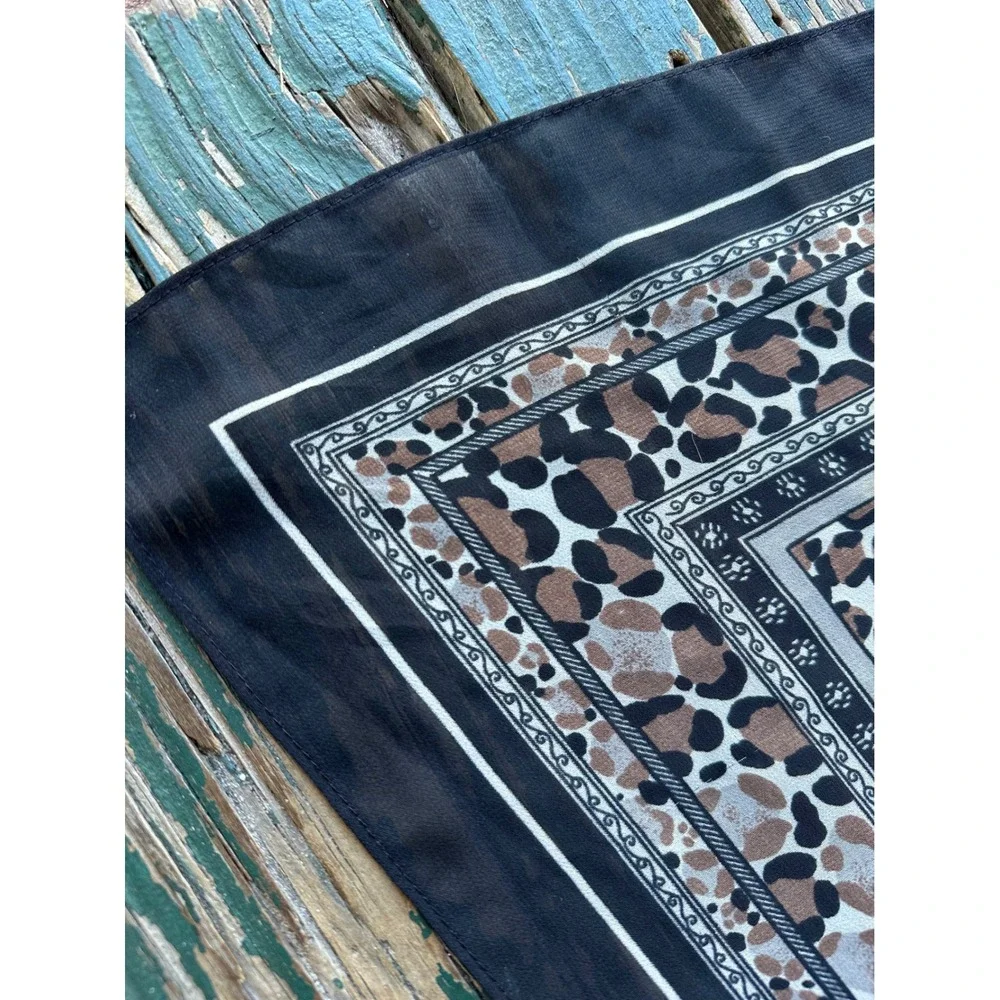 Leopard Print Square Scarf Black Brown Tan Animal Print Lightweight 35x35